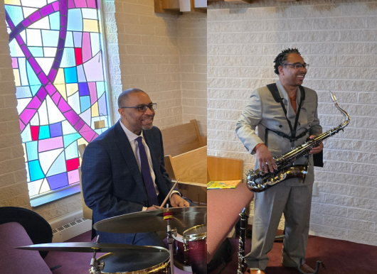 picture of drummer and saxophonist 